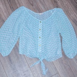 Teal & White Chevron Top